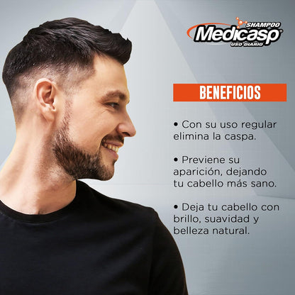 Medicasp Shampoo Anticaspa - Auxiliar en la eliminación del hongo de la caspa, alivia comezón y ardor, deja el cabello con brillo y suavidad, ideal para uso diario, contiene una botella de 400ml