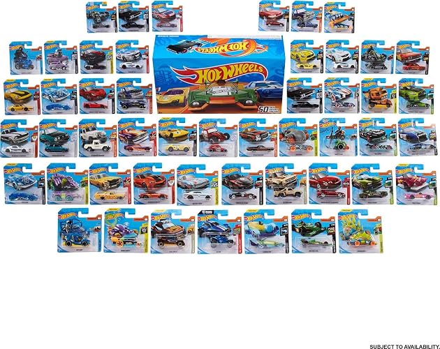 Hot Wheels Die Cast Basics Vehículo de Juguete Paquete de 50 Autos con una fantástica decoración para niños de 3 años en adelante