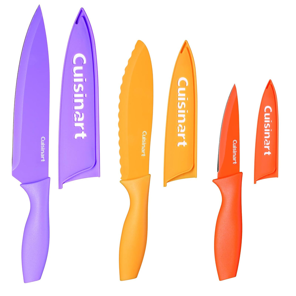 Cuisinart Set 6 Cuchillos Colores Protectores Antiadherente Cerámica | Set de cuchillos de colores con cuchillas de acero inoxidable, Revestimiento antiadherente cerámico, Incluyen protectores