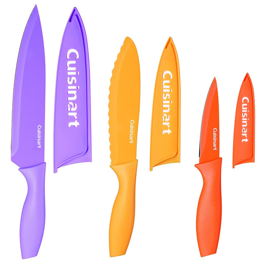 Cuisinart Set 6 Cuchillos Colores Protectores Antiadherente Cerámica | Set de cuchillos de colores con cuchillas de acero inoxidable, Revestimiento antiadherente cerámico, Incluyen protectores