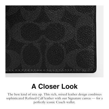 COACH Billetera delgada para hombre, Negro/Carbón Signature, One Size