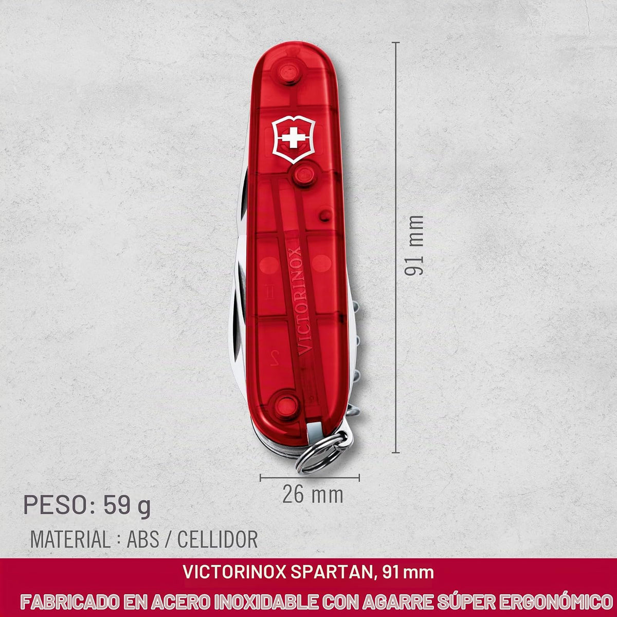 Victorinox Navaja Spartan, Roja Transparente, 12 Usos