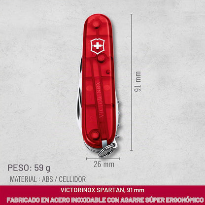 Victorinox Navaja Spartan, Roja Transparente, 12 Usos