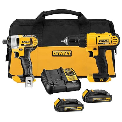 DEWALT Kit Taladro Atornillador y Llave de Impacto 20V, Bolsa, DCK240C2 | Taladro Atornillador y Llave de Impacto, 20V Máx, 2 Baterías, Cargador, Bolsa para Herramientas