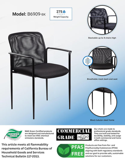 Boss B6909-BK Mesh Back and Crepe Seat Stacking with Arm 1 Unit Guest Chair, Black