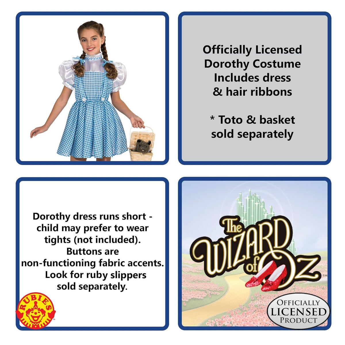 Disfraz de Dorothy de Wizard of Oz para niño, Un Solo Color, Pequeño