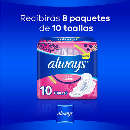 Always Toalla Femenina Suave Flujo Abundante 80 Unidades