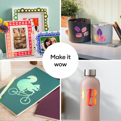 Cricut Vinilo Holográfico Permanente Muestreador Mítico | 12x12 in, 10 hojas, adhesivo permanente, resistente a intemperie, superficies planas