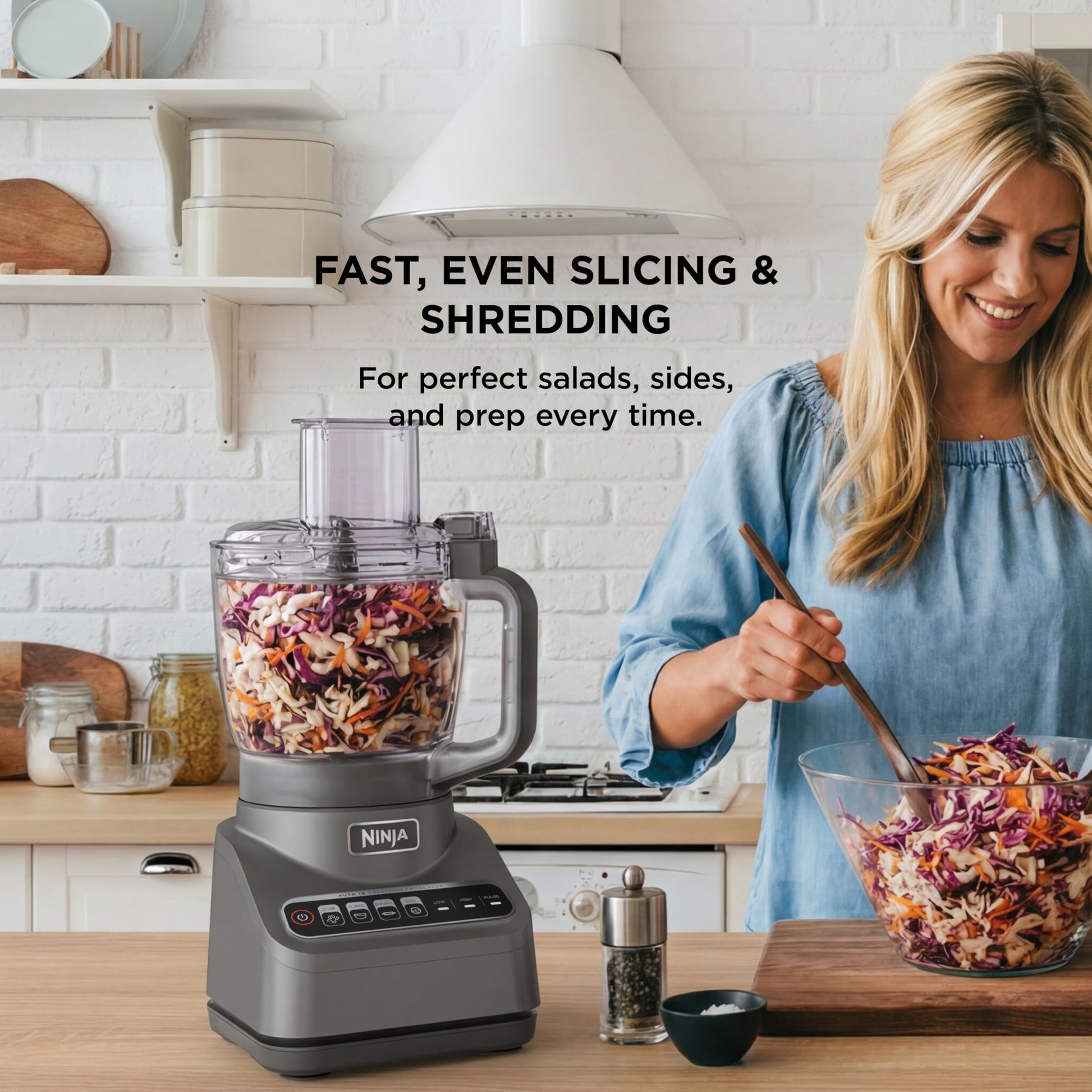 Procesador de alimentos ninja Professional Plus, 1000 vatios pico, 4 funciones para cortar, rebanar, purés y masa con tazón de procesador de 9 tazas, 3 cuchillas, conducto de alimentos y empujador,