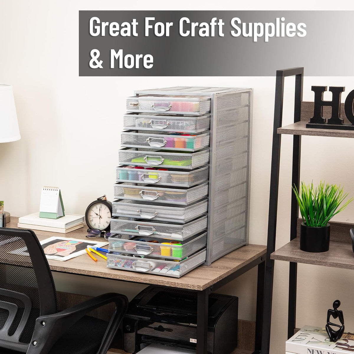 Mind Reader File Storage Drawers, Desk Organizer, Multi-Purpose, Crafts, Office, Metal Mesh, 10.75" L x 14" W x 21.25" H, Silver