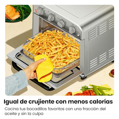 Chefman Combo de horno tostador de freidora de aire, 7 en 1, horno de convección extra grande de 18 L, cocinar una pizza de 10 pulgadas, temporizador integrado, apagado automático, acero inoxidable