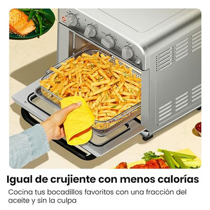 Chefman Combo de horno tostador de freidora de aire, 7 en 1, horno de convección extra grande de 18 L, cocinar una pizza de 10 pulgadas, temporizador integrado, apagado automático, acero inoxidable