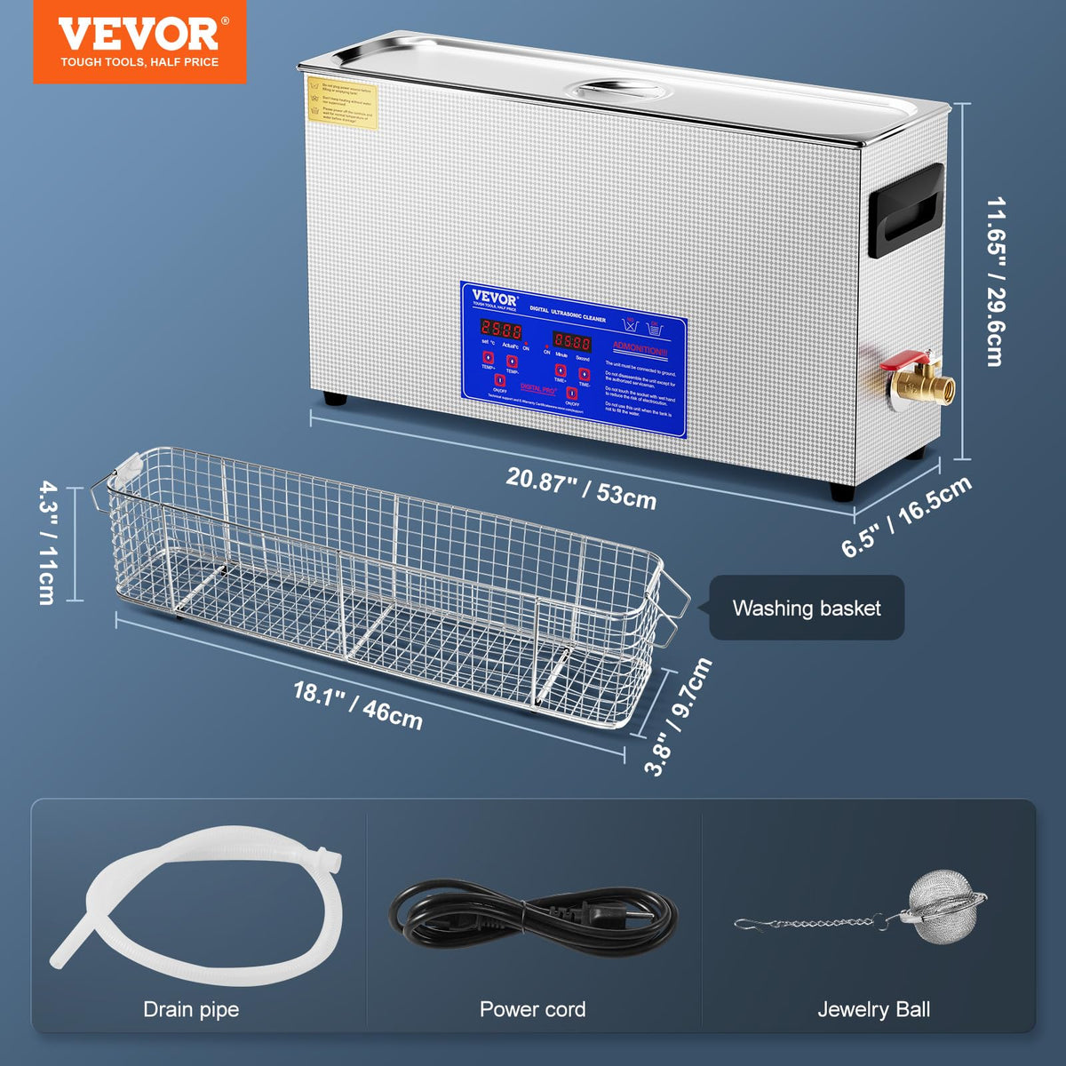 VEVOR Limpiador ultrasónico de armas de 10 l, máquina de limpieza ultrasónica profesional de 300 W con temporizador y calentador, limpiador ultrasónico digital de 40 kHz con cesta para piezas de armas