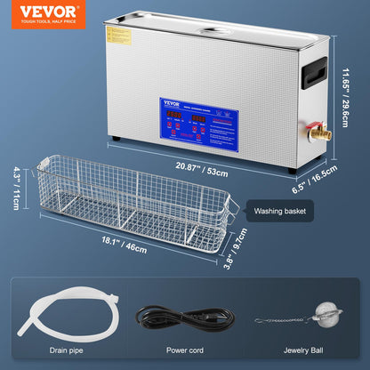 VEVOR Limpiador ultrasónico de armas de 10 l, máquina de limpieza ultrasónica profesional de 300 W con temporizador y calentador, limpiador ultrasónico digital de 40 kHz con cesta para piezas de armas