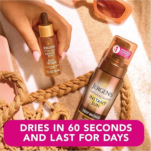 Jergens - Espuma bronceadora natural Glow Instant Sun sin sol, oscura, 6 onzas líquidas