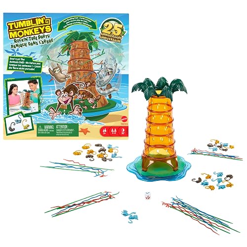 Mattel Games, Juego De Mesa Monos Locos 25 Aniversario, con Torre Tambaleante, Palitos Retorcidos Y Dados, para Niños De 5 Años En Adelante