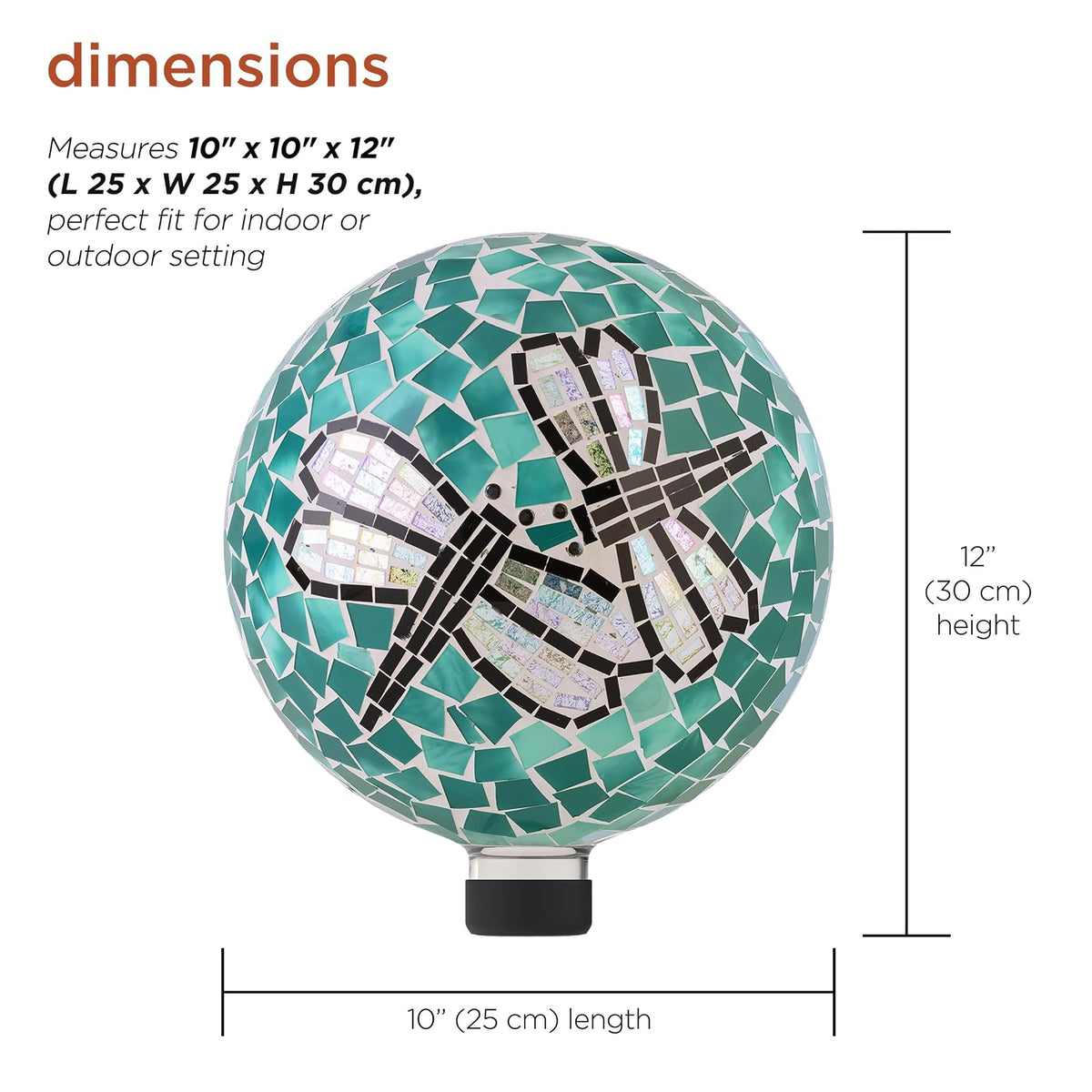 Alpine Corporation Globo de Vidrio de Mosaico de 10" de Diámetro para Interior/Exterior para Observación de Jardín, Diseño de Dúo de Libélulas