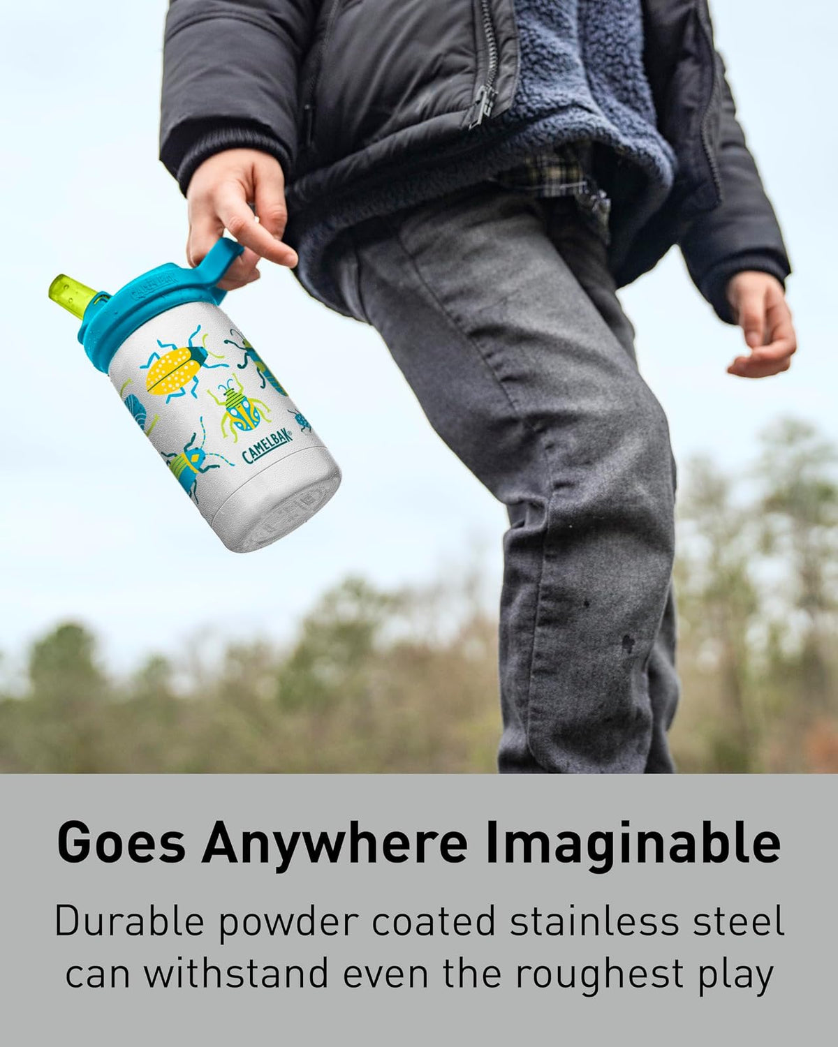 CamelBak 2665106035 Eddy+ Kids 12 oz Botella de Agua con Sorbito, Acero Inoxidable con Aislación, Bugs!