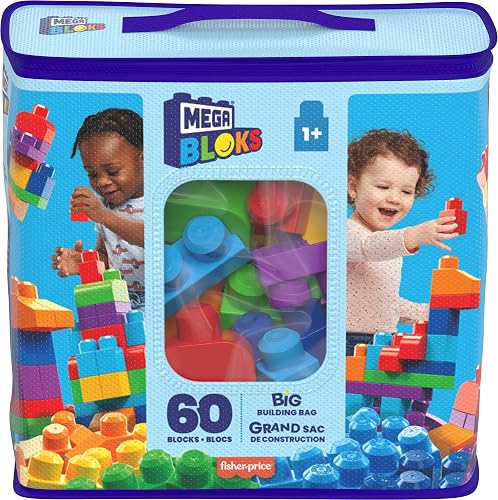 Mega Bloks Bolsa de Bloques Clásica 60 Piezas 1+ Años | Coloridas y fáciles de apilar, ideales para manos pequeñas; motricidad fina