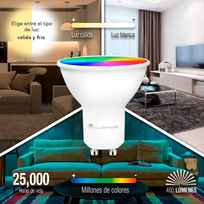 Lloyd's Foco Inteligente GU10 RGB Luz Cálida y Fría Compatible con Alexa