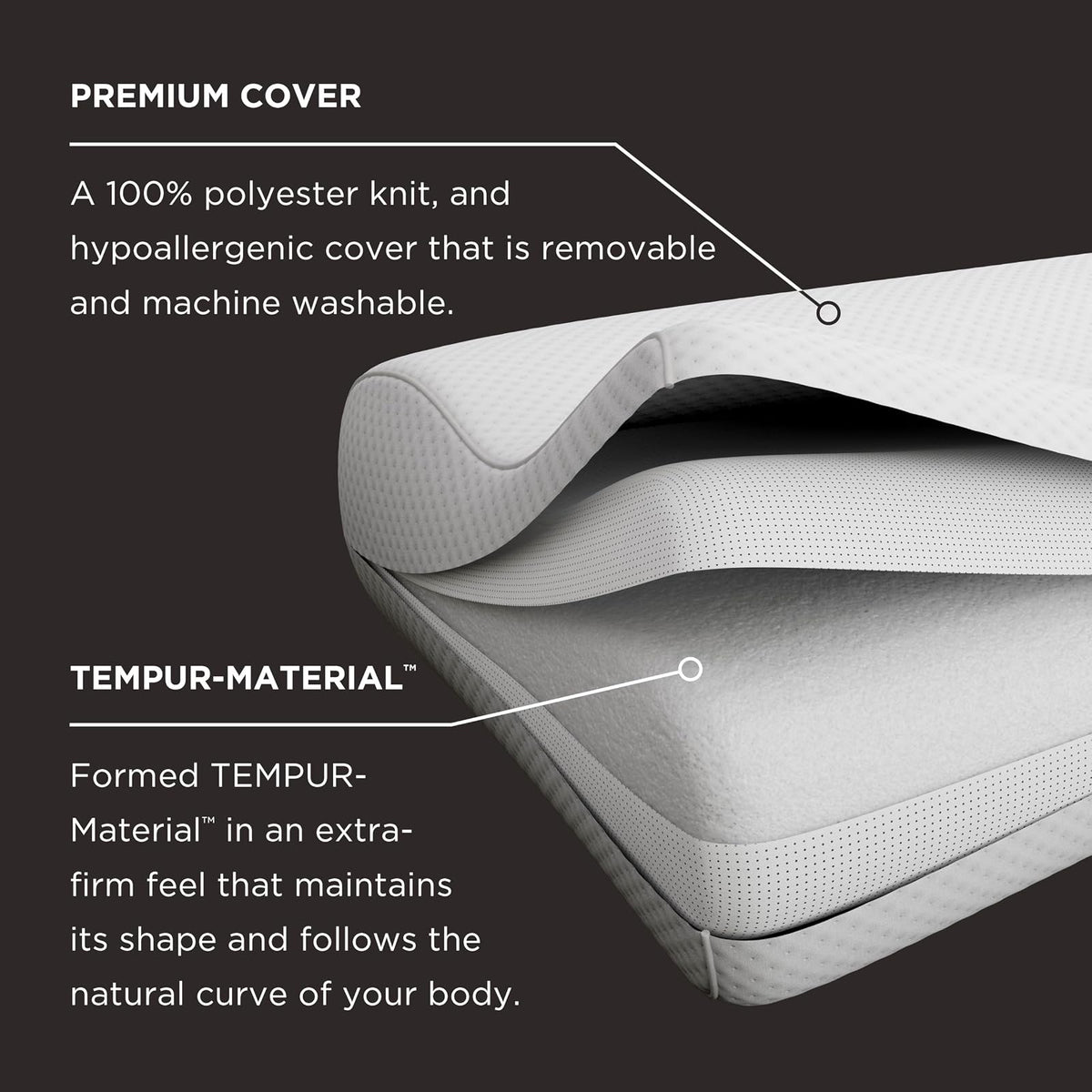 Tempur-Pedic TEMPUR-Ergo Neck Large Size Pillow, Firm Support, Adaptable Comfort & Relief Washable Cover, Assembled in The USA, 5 YR Warranty
