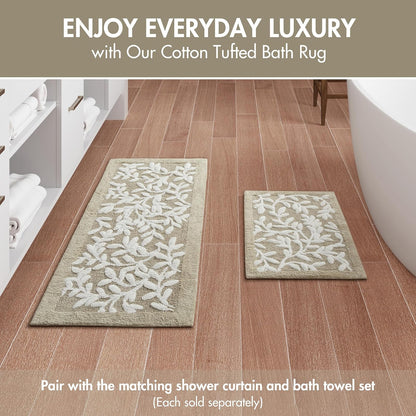 Madison Park Serene - Alfombra de baño 100% algodón, diseño de Hojas Florales de Alta y Baja, Lujosa Alfombra de baño de Pelo Medio, Absorbente, Secado rápido, decoración de Ducha, 21 x 34 Pulgadas,