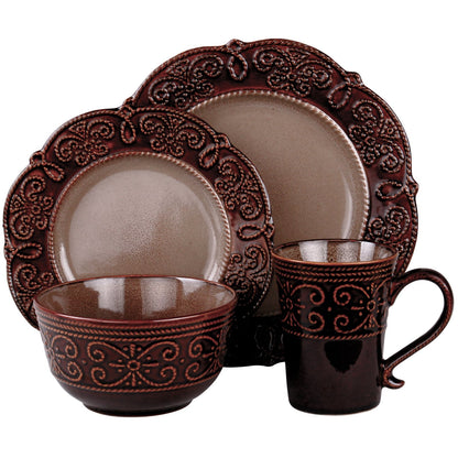 Elama EL-SALIA16 Salia 16 Piece Stoneware Dinnerware Set, 16pc