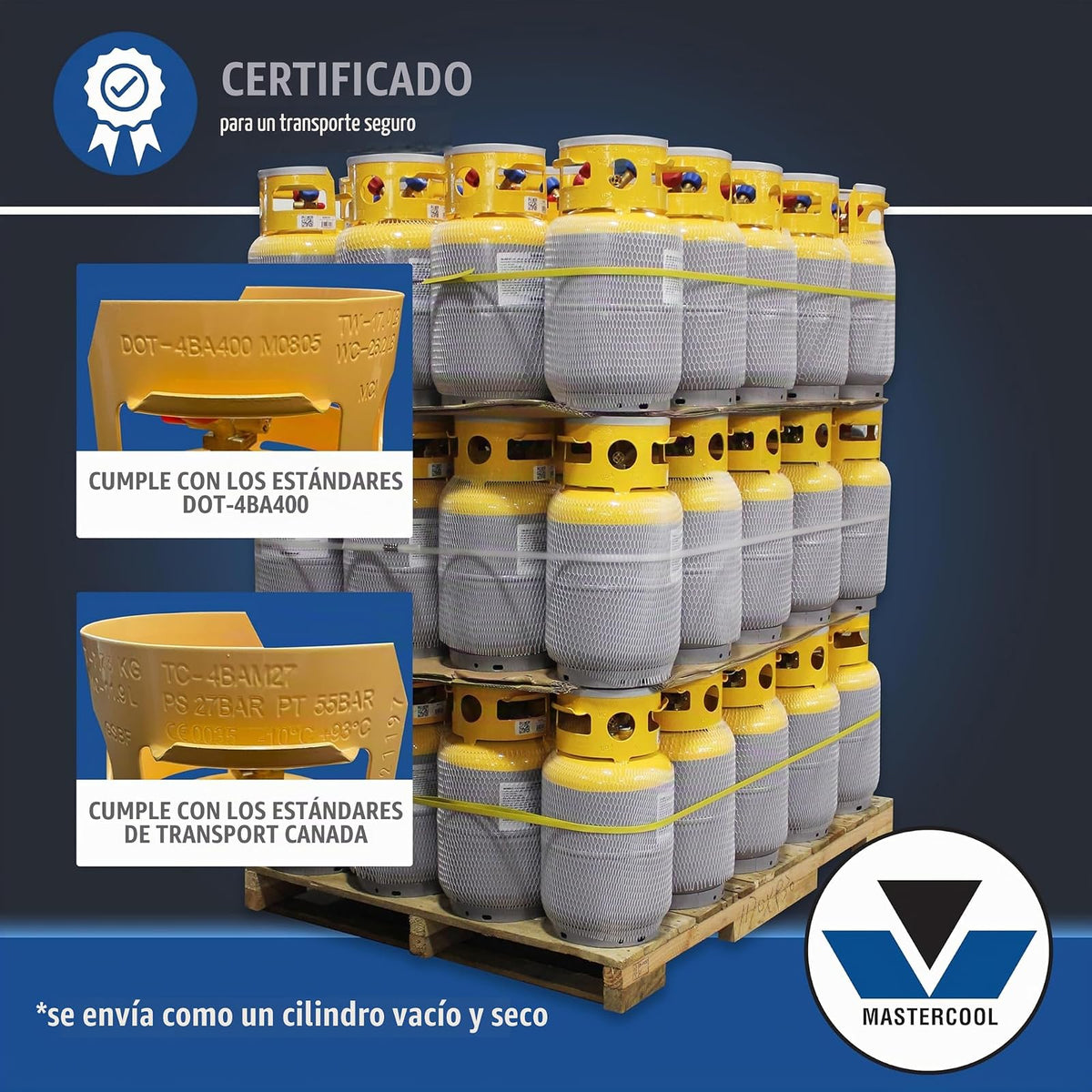 Mastercool Tanque de Recuperación de Refrigerante 30 LB, Gris/Amarillo, sin Interruptor de Flotador, 62010