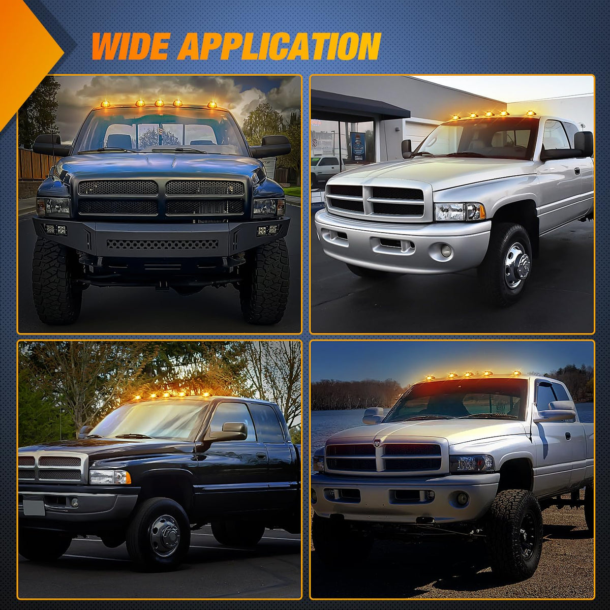 Nilight LED Cab Marker Lights 5 PCS 9 LED Smoke Lens Amber Roof Running Clearance Light Compatible with 1999 2000 2001 2002 Dodge Ram 2500 3500 Pickup Trucks