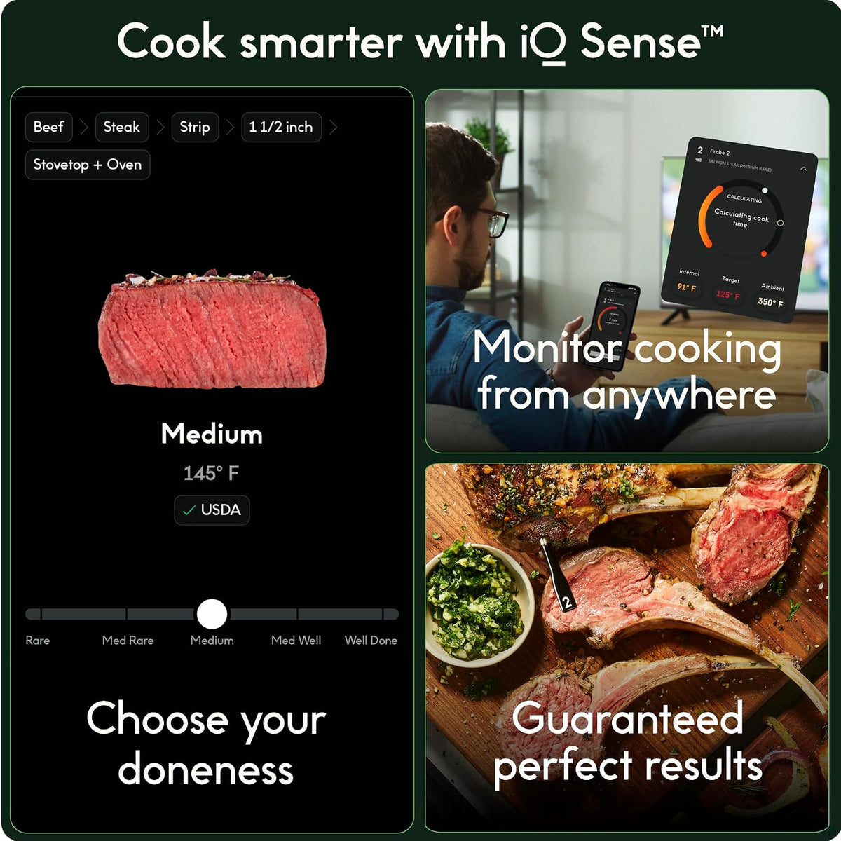 CHEF iQ Sense - Termómetro inalámbrico inteligente de carne con 2 sondas ultrafinas, termómetro de carne Bluetooth de alcance ilimitado, termómetro digital de alimentos para monitoreo remoto de