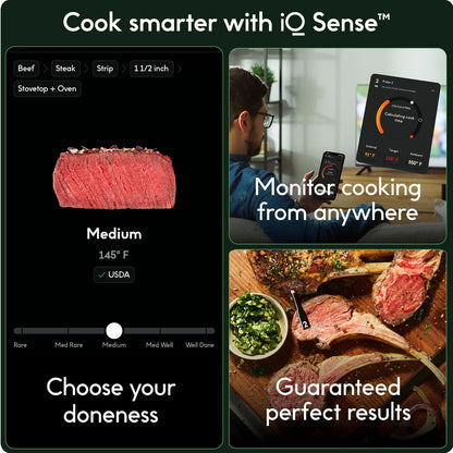 CHEF iQ Sense - Termómetro inalámbrico inteligente de carne con 2 sondas ultrafinas, termómetro de carne Bluetooth de alcance ilimitado, termómetro digital de alimentos para monitoreo remoto de