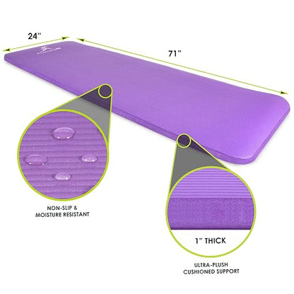 ProsourceFit - Colchoneta extra gruesa para yoga y pilates de 13 mm (½») o 25 mm (1 pulgada), esterilla de ejercicios de alta densidad de 180 cm de largo con espuma cómoda y correa de transporte, gris