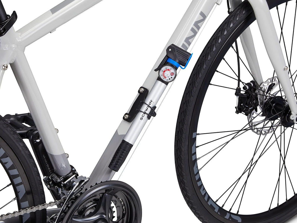 Schwinn Air Center Plus - Bomba de Suelo para con medidor para válvulas Schrader y Presta (Color Naranja, Azul Marino)