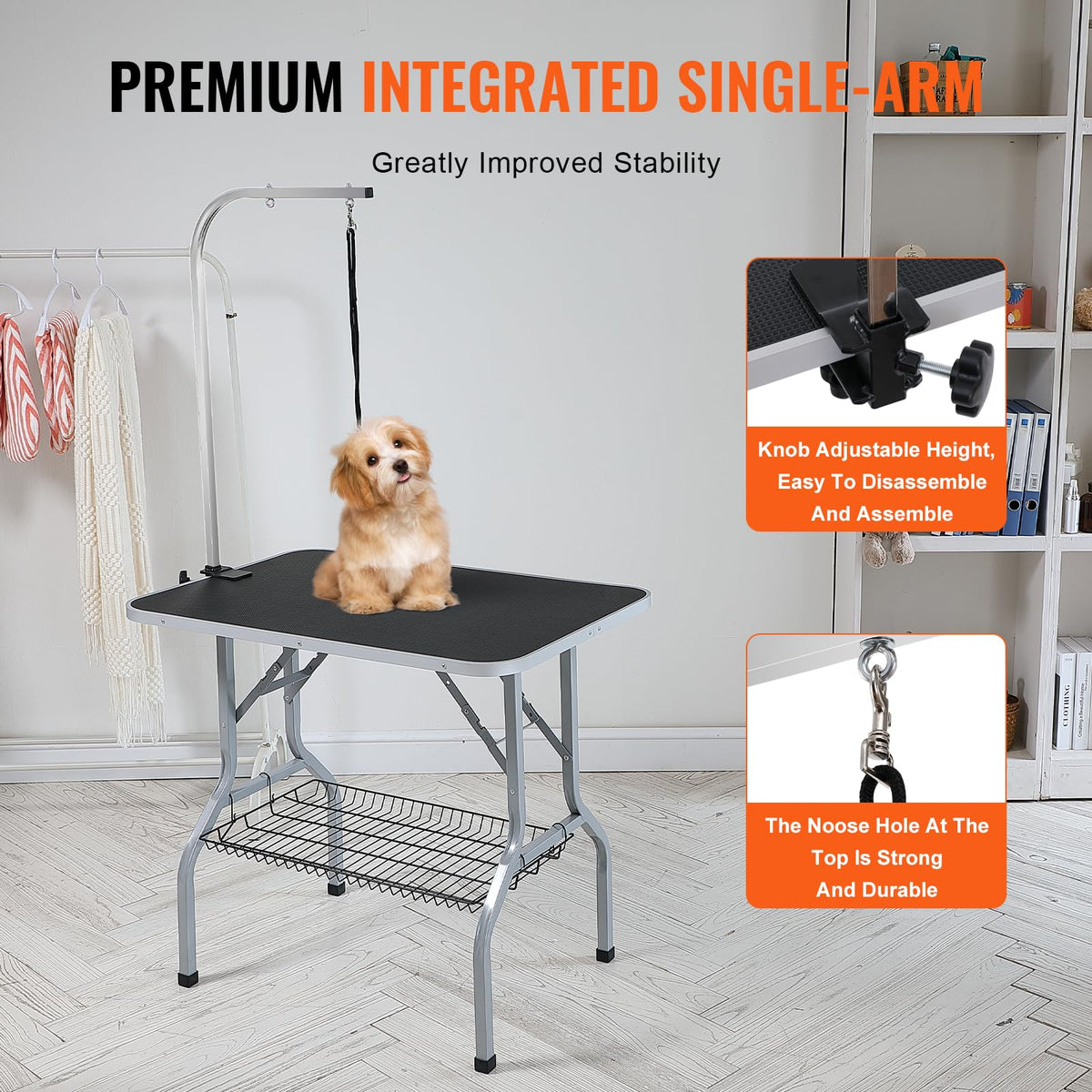 VEVOR Mesa Plegable de Aseo para Mascotas Mesa de 914,4x609,6 mm Mesa de Aseo para Perros Capacidad de Carga de 149,7 kg Mesa de Peluquería para Perros de Acero Inoxidable con 1 Pinza 2 Cuerdas 1 Asa