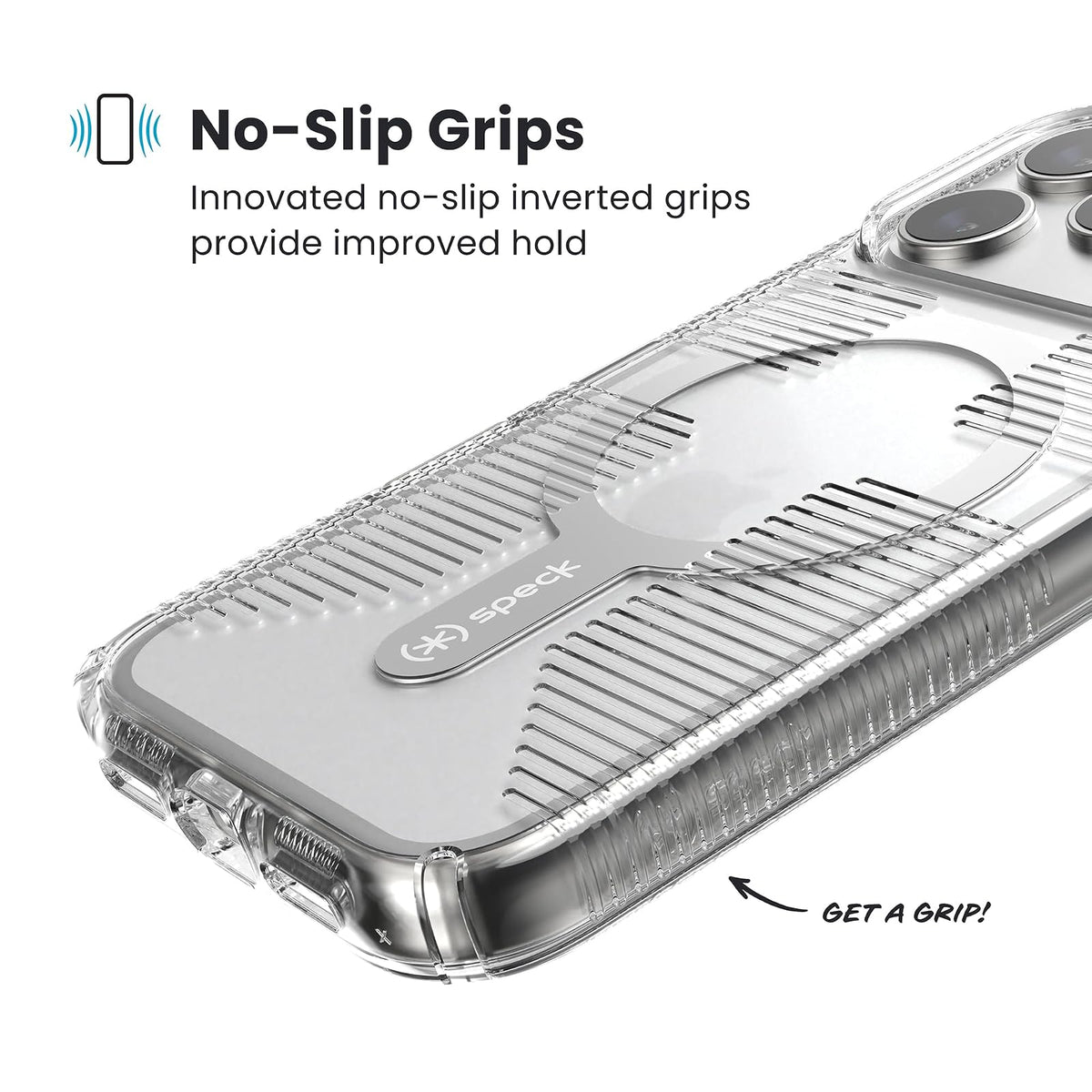 Speck GEMSHELL Grip +MS Funda para iPhone 17 Pro MAX, Transparente/Transparente, Agarre Protector Delgado, protección contra caídas, Compatible con MagSafe