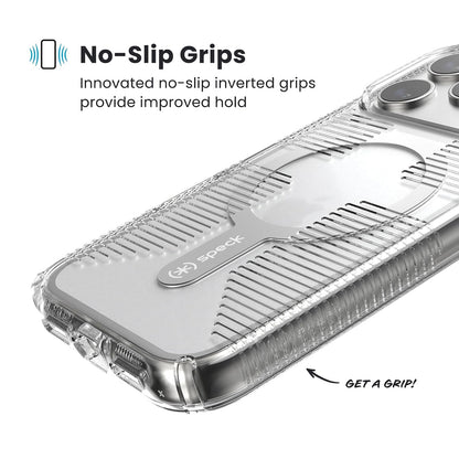 Speck GEMSHELL Grip +MS Funda para iPhone 17 Pro MAX, Transparente/Transparente, Agarre Protector Delgado, protección contra caídas, Compatible con MagSafe