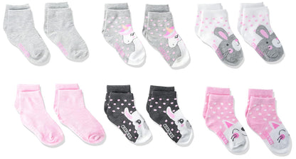 Cherokee Calcetines Cortos para Niña, Paquete de 12 - 2-4 Años - Grey Pink Multi