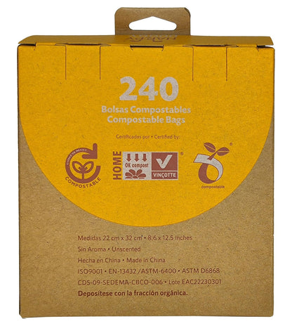 Ecoalternativas | HappyDoggy, Bolsas Certificadas Compostables para heces de Mascota, Hecho a Base de Fécula de Maíz, Viene con 240 Bolsas Biodegradables en 16 Rollitos, 22x32cm