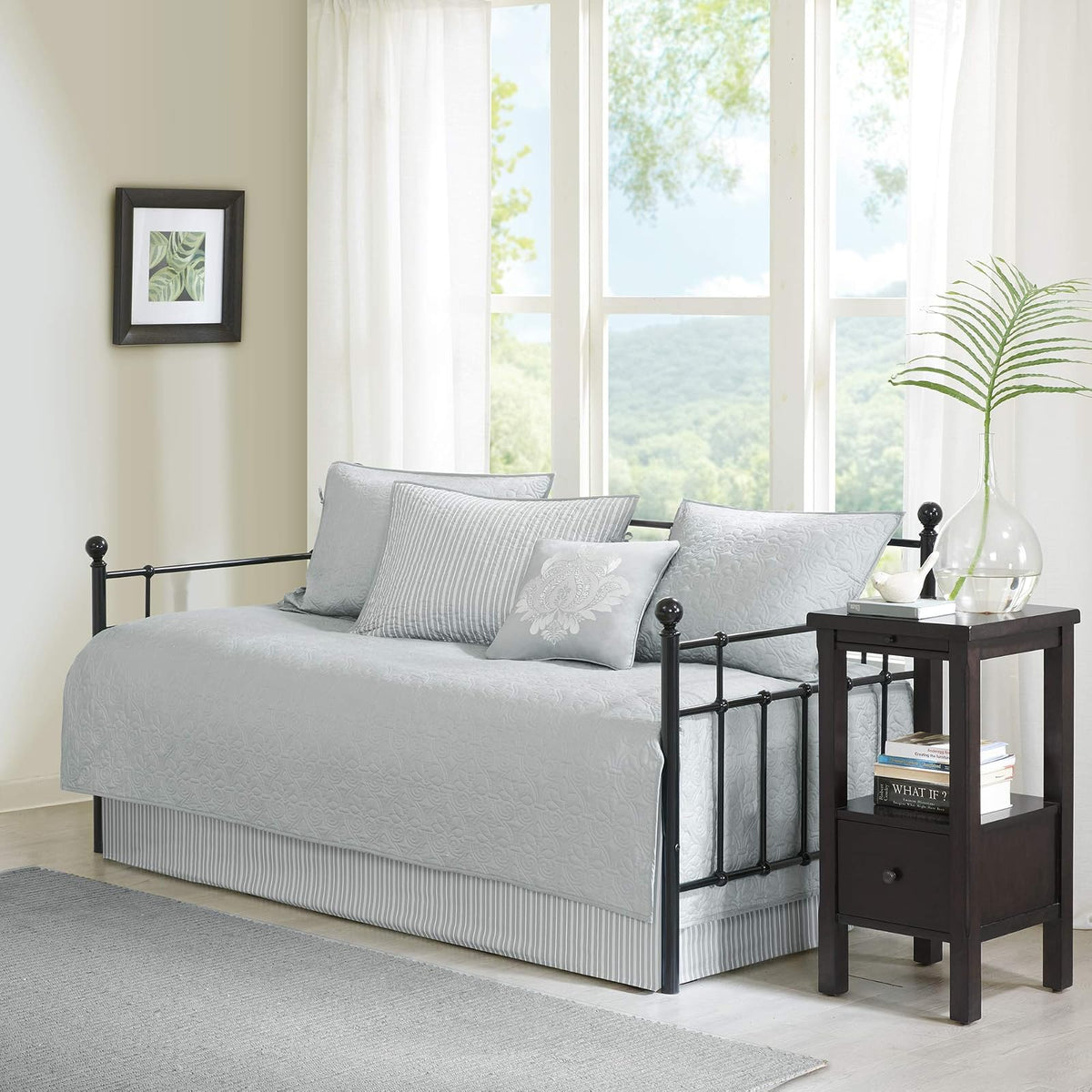 Madison Park Juego de Funda de Algodón para Sofá Cama, 75 X 39 Pulgadas, Gris Quebec, 6 Piezas