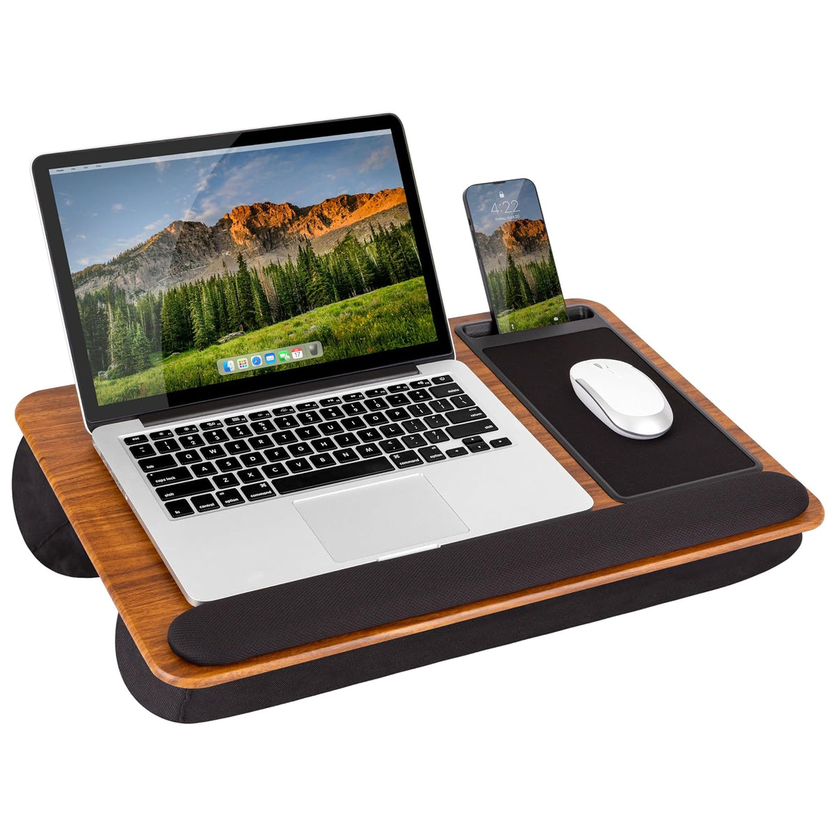 LAPGEAR Home Office Pro - computadora de Regazo con reposamuñecas, Alfombrilla para Mouse y Soporte para teléfono, Grano de Madera expreso, se Adapta a portátiles de hasta 15.6 Pulgadas, Estilo No.