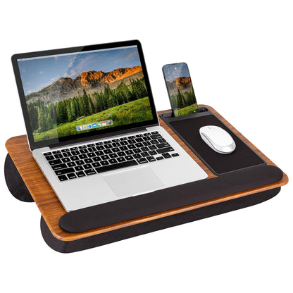 LAPGEAR Home Office Pro - computadora de Regazo con reposamuñecas, Alfombrilla para Mouse y Soporte para teléfono, Grano de Madera expreso, se Adapta a portátiles de hasta 15.6 Pulgadas, Estilo No.