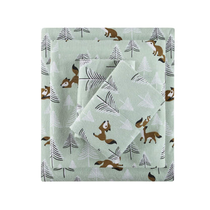 Juego de Sábanas de Franela de Algodón con Estampado - Zorros marinos - Individual Extra Grande