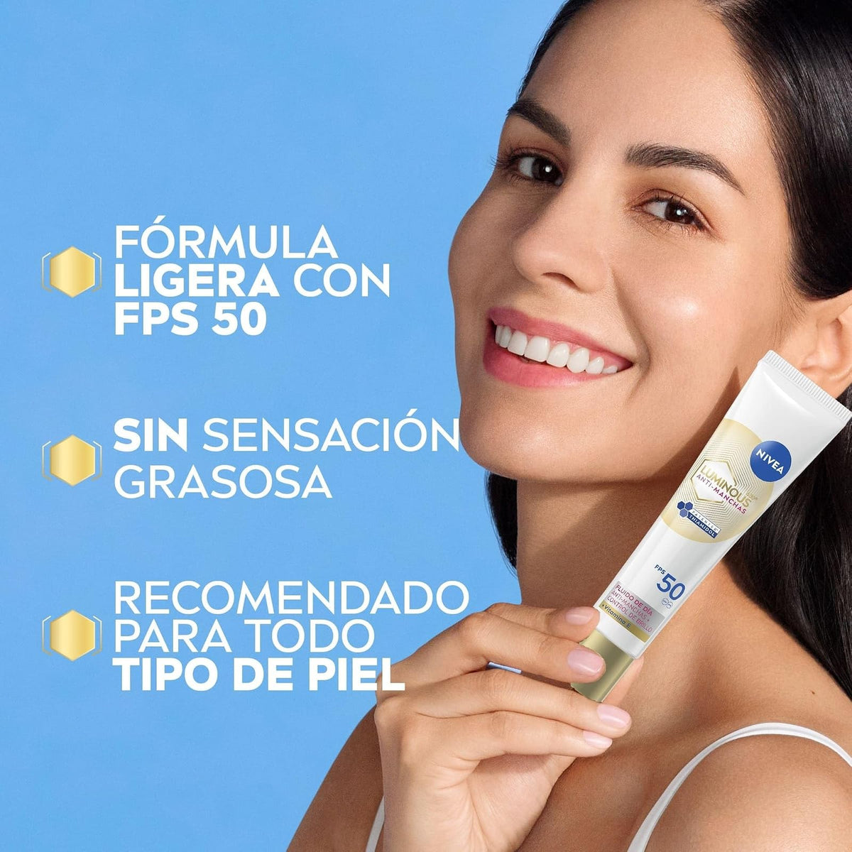 NIVEA Cellular LUMINOUS630 Anti-manchas Fluido Facial Aclarador de Piel FPS50 (40 ml), Enriquecido Con Ácido Hialurónico y Vitamina E para una Piel Luminosa sin manchas por Edad, Solares ni Hormonales