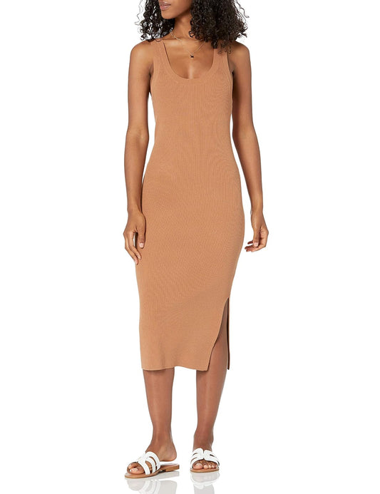 The Drop Yasmin Vestido Midi Acanalado Para Mujer, Sin Mangas