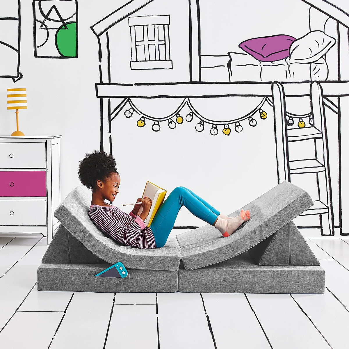 Yourigami - Sofá de Juego para niños y niños pequeños, sofá Plegable Convertible, diseño Modular de Espuma Duradera, Color Gris montaña