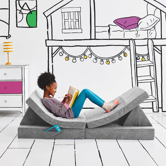 Yourigami - Sofá de Juego para niños y niños pequeños, sofá Plegable Convertible, diseño Modular de Espuma Duradera, Color Gris montaña