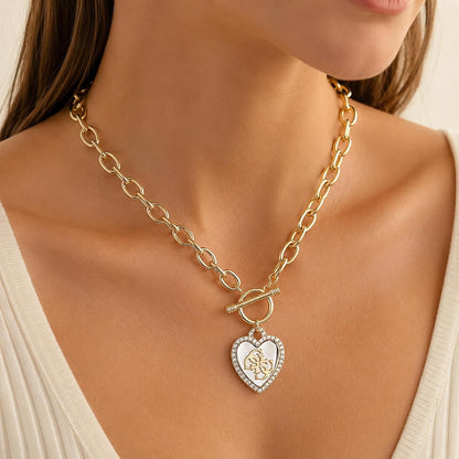 GUESS Womens Pave Framed Heart Toggle Necklace with 4 G Logo Silver/Gold/Crystal One Size