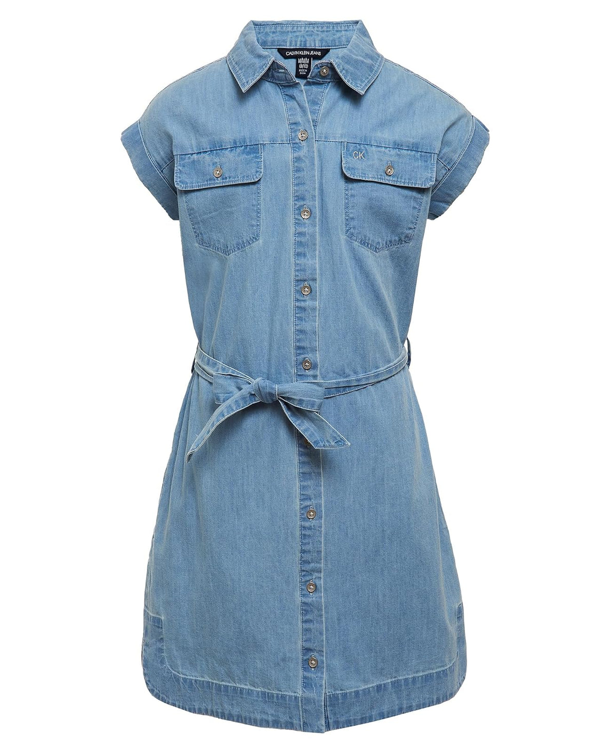 Calvin Klein - Vestido Camisero de Mezclilla Ligero de Manga Corta para niñas