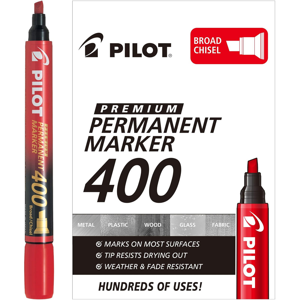Pilot Marcador Permanente SCA400, punta de cincel, tinta roja, 12 unidades, 44115