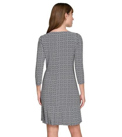 Tommy Hilfiger Pleated Hem Round Neck Printed Jersey Shift Dress Vestido Mujer